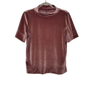 Anthropologie Krisha Velvet Mock Neck Top Short Sleeve Dusty Pink Women's Size S